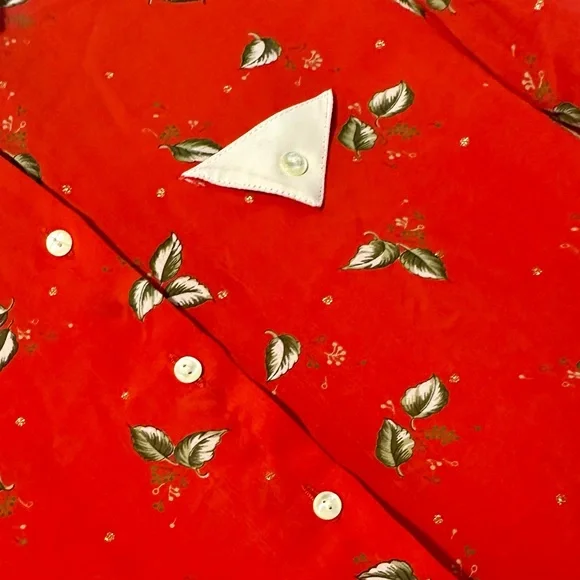 Vintage 80s/90s Women's Retro Red Top Blouse Long Sleeve Collar Button Unique - Picture 6 of 9